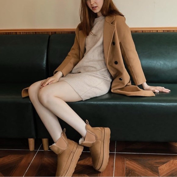 NEW Women’s Chestnut Slip On Suede Platform Mini Ankle Chelsea Boot Size 10 - Picture 6 of 9